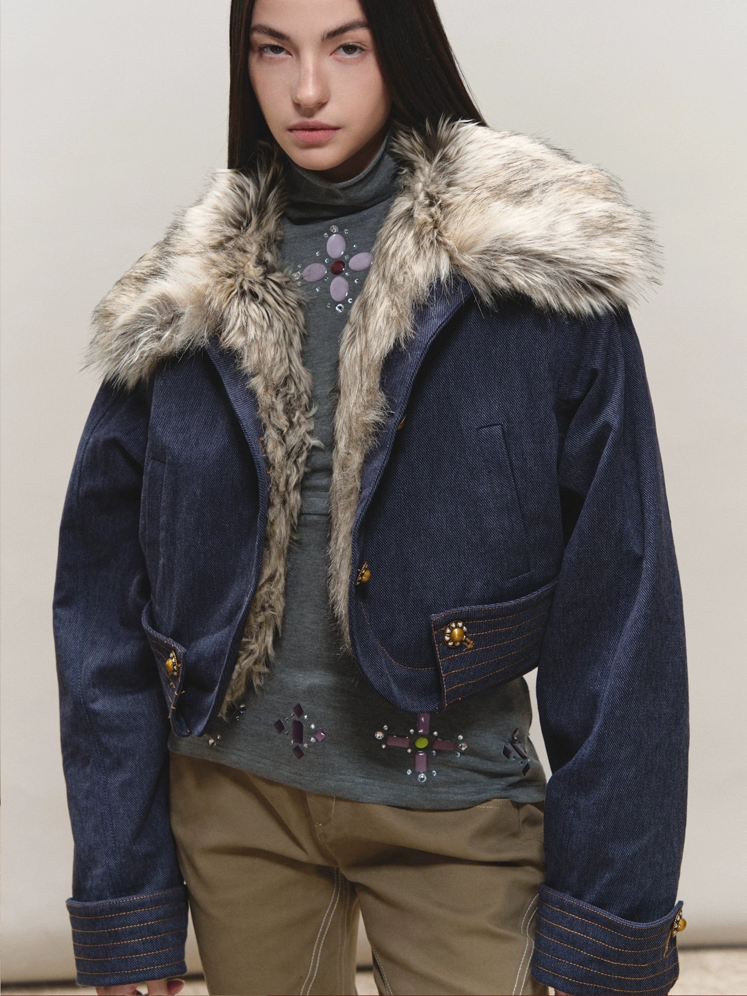 Fur-Collar Fitted Parka Jacket