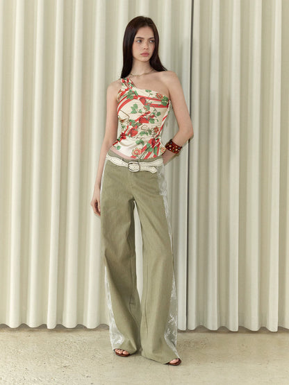 Lace Spliced Straight Jeans