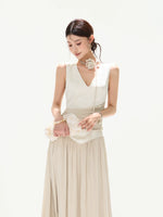 Contrast Pleated Satin Maxi Dress