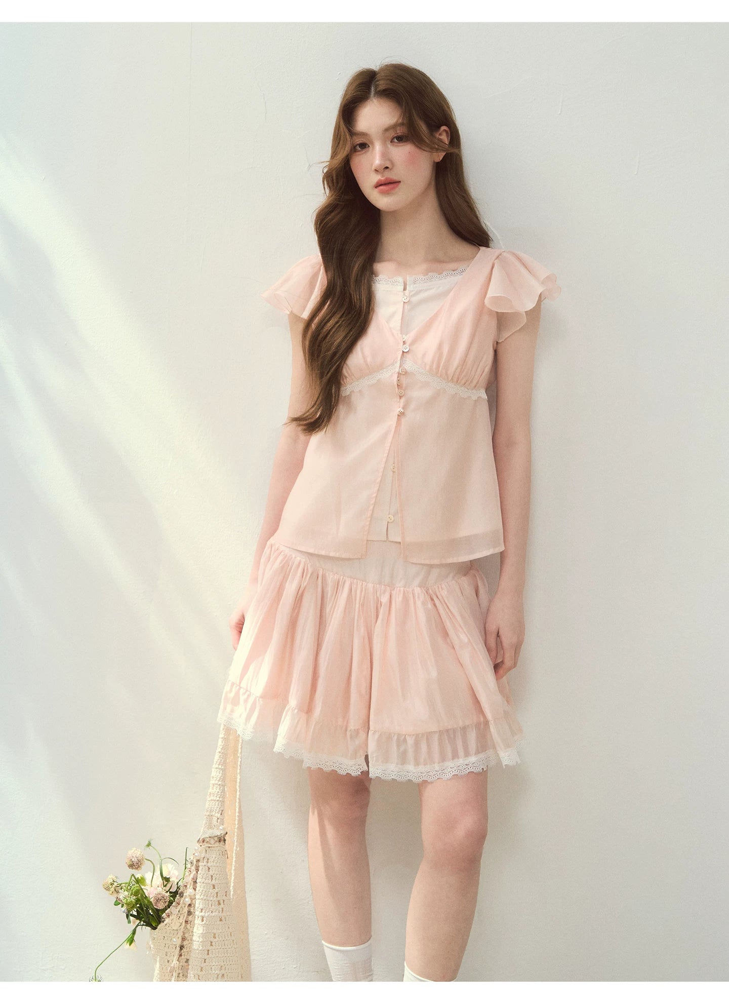 “Shell Girl” Ruffle Layered Shirt &amp; Skirt Set