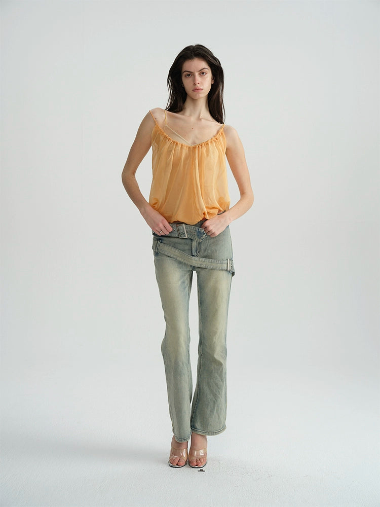 Orange Yellow Sheer Layered Blouse