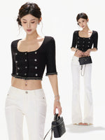Black Silver Knit Crop Top