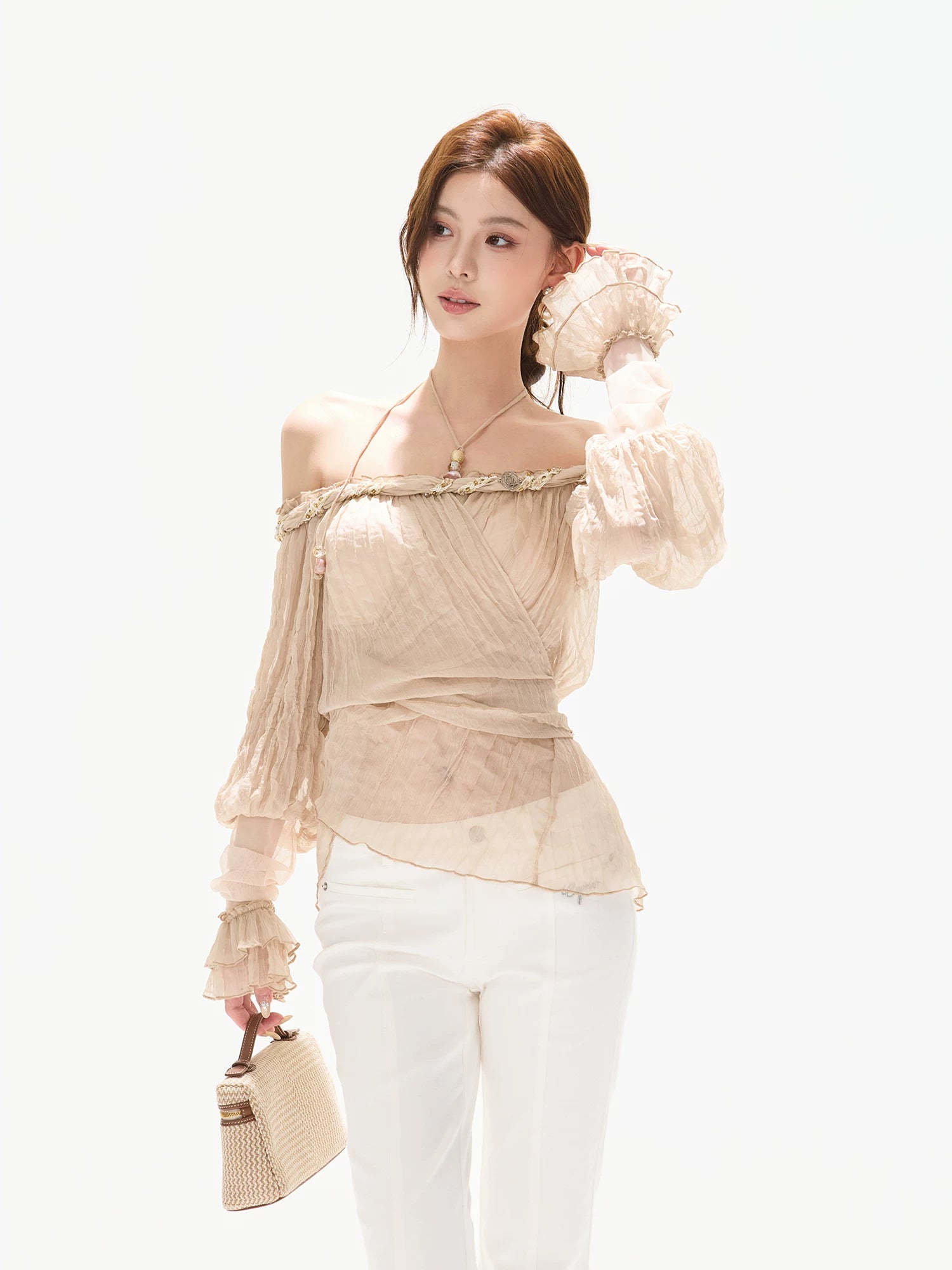 Pearl Halter Chiffon Blouse