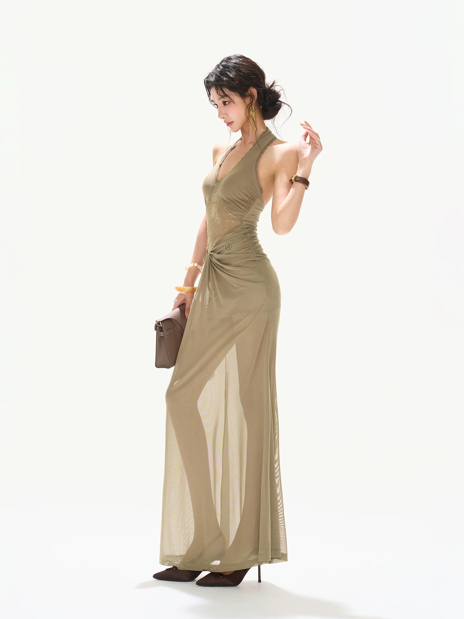 Deep V Mesh Maxi Dress
