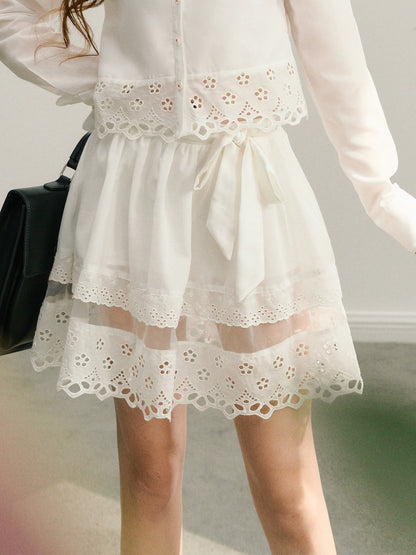 White Lace Trim Mini Skirt