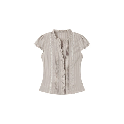 Lace Ruffle Waist Short Sleeve Top