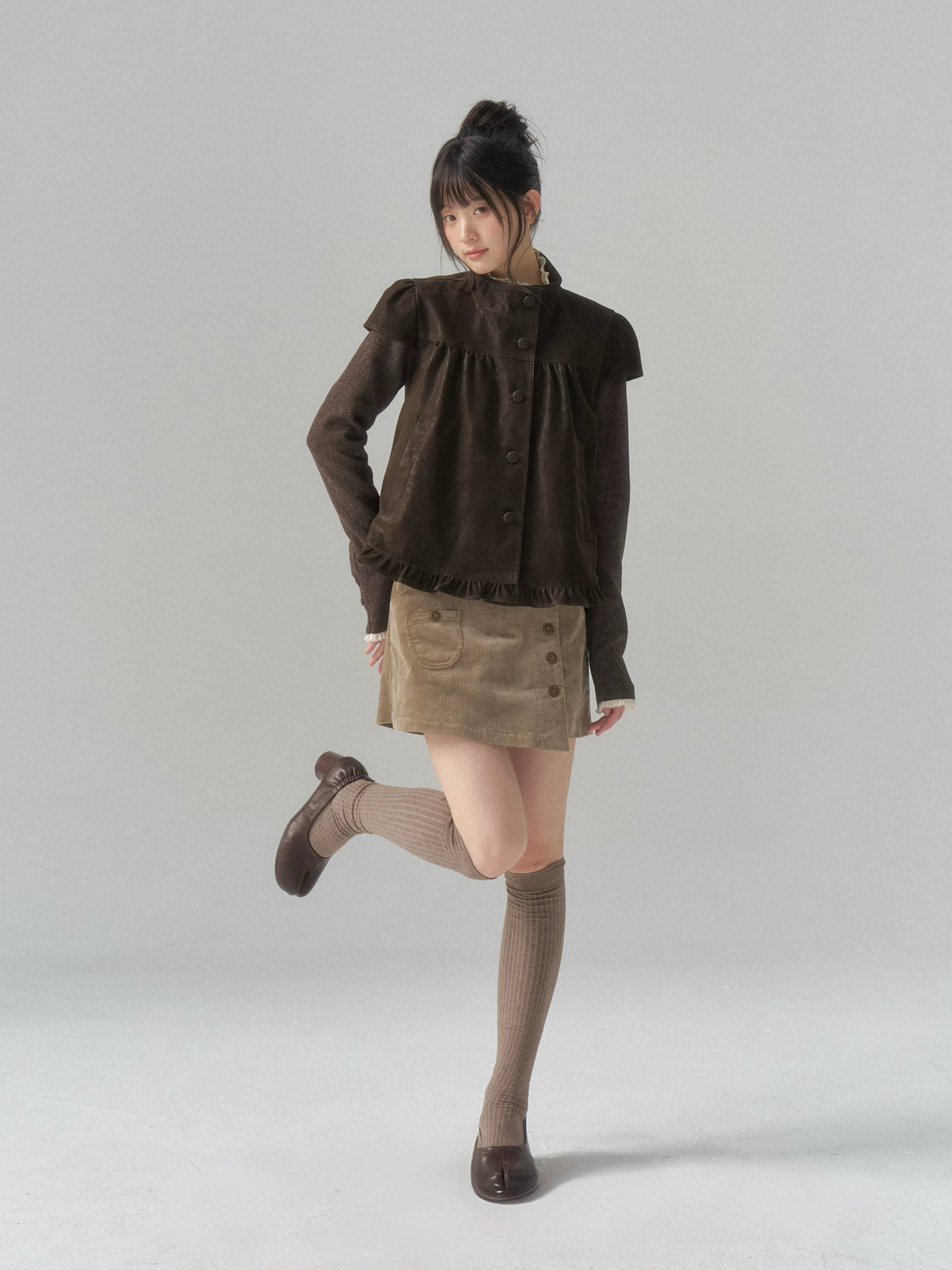 Stand-Collar Faux-Layered Jacket