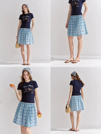 Floral Pleated Mini Skirt