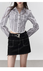 Black Denim 2-in-1 Studded Frayed Mini Skirt