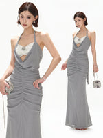 Halter Sequin Mesh Dress