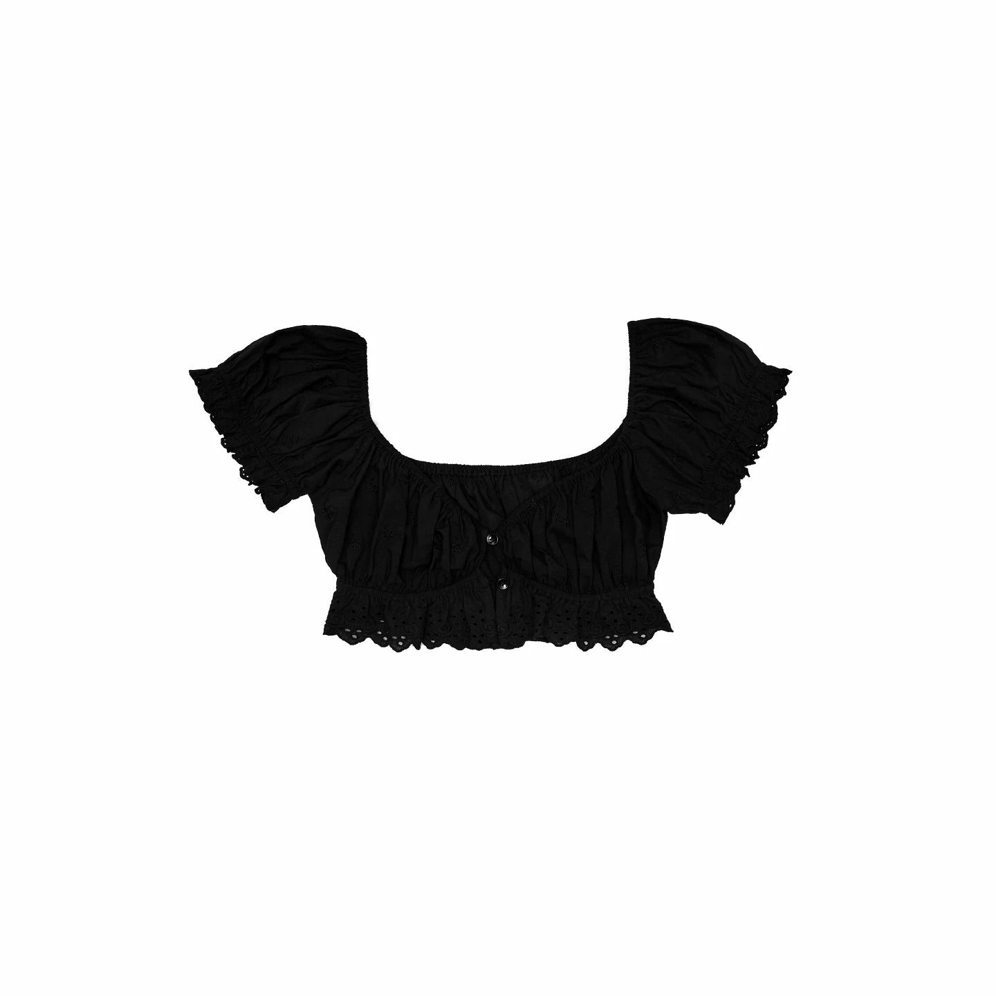 Jacquard Puff Sleeve Crop Top