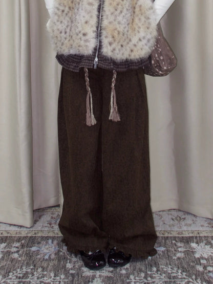 Leopard Pocket Pleated Wide-Leg Pants