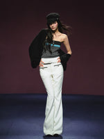Colorblock Bustier Top & Relaxed Wool-Blend Knit Cardigan Set