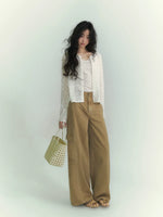 Lace Trim Stripe Cardigan Set