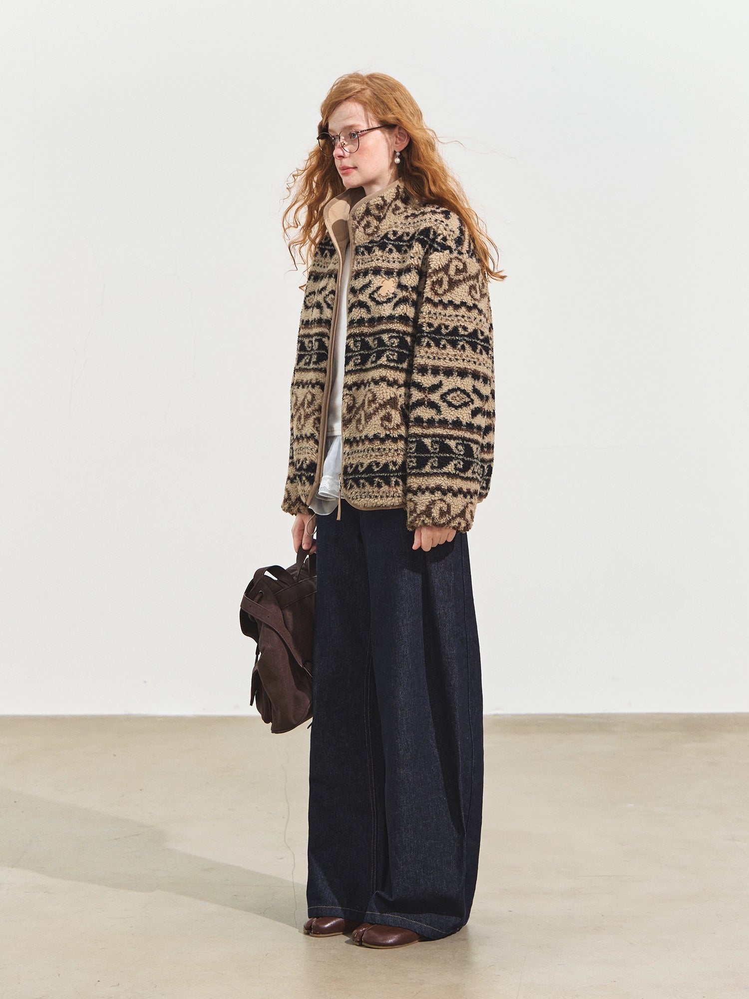 Jacquard Fleece High-neck Oversized Jacket