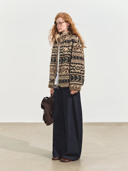 Jacquard Fleece High-neck Oversized Jacket