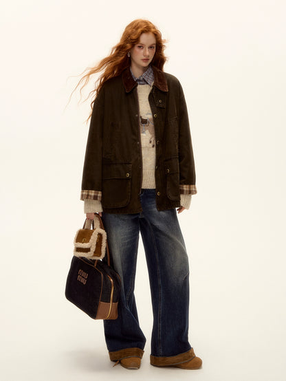 Plaid Corduroy Padded Jacket