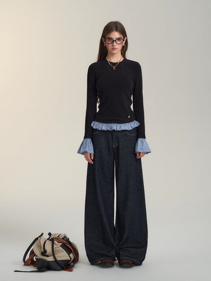 Plaid Patchwork Long-Sleeve Top