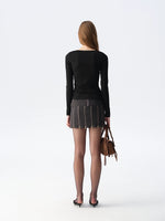 Ruched Low-Neck Knit Top