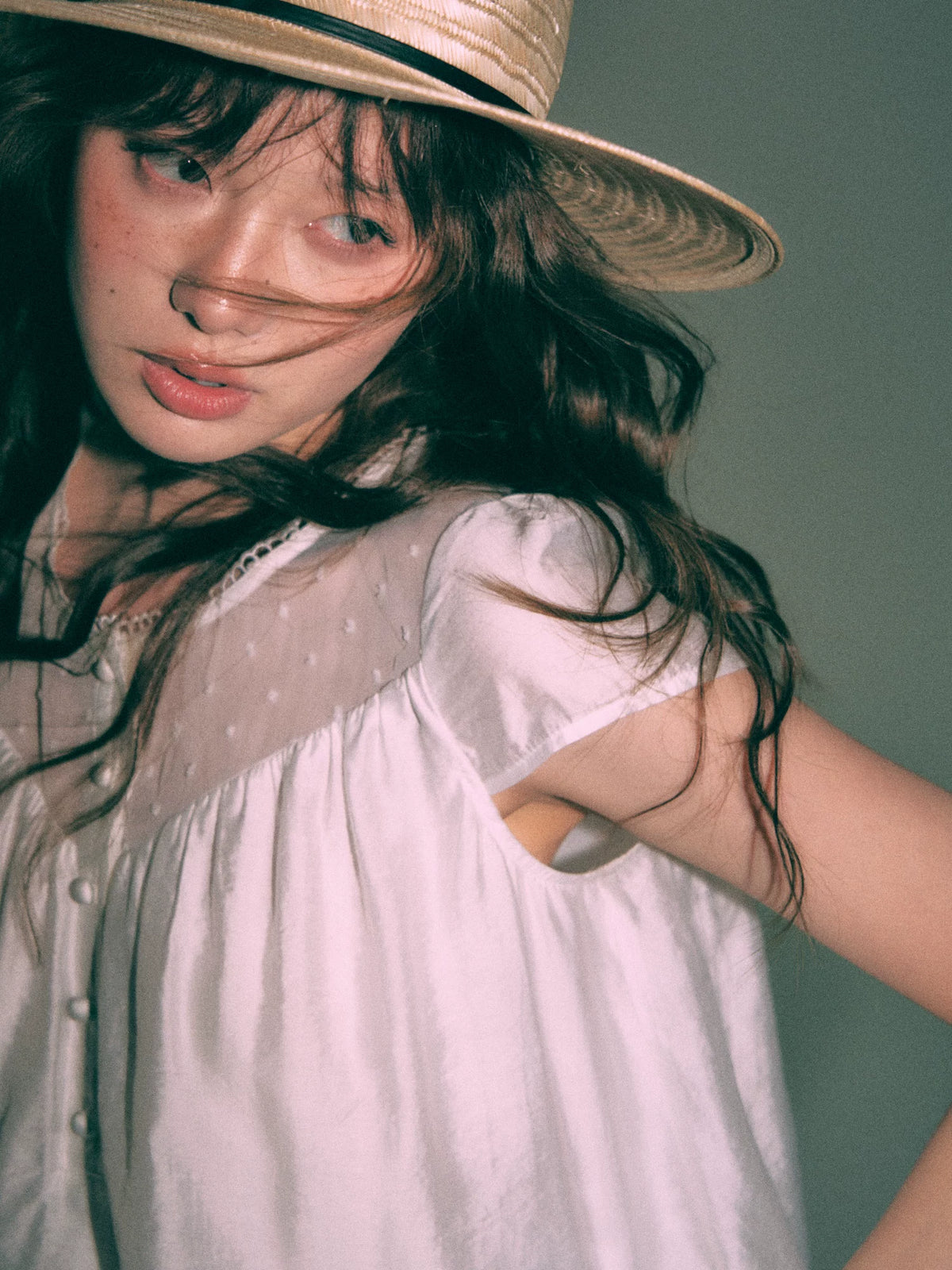French Crewneck Puff Hem Top