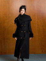 Fur-Collar Wool Coat & Scarf Set