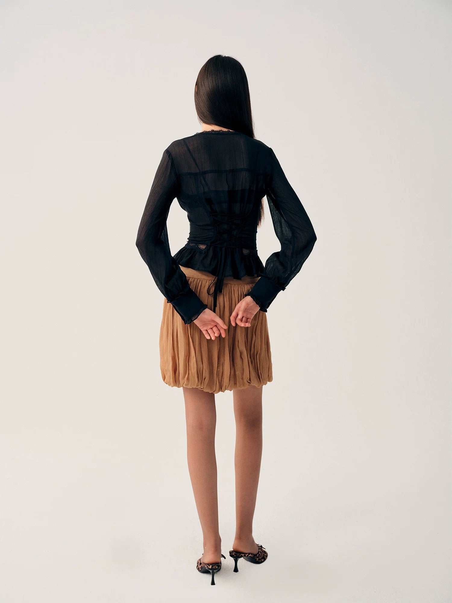 Black Lace Drawstring Cardigan