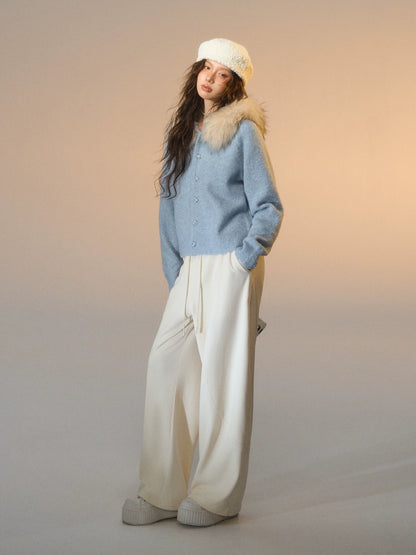 Detachable Fur Collar Fleece Hooded Cardigan