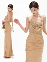 Gold Halter Sequin Dress