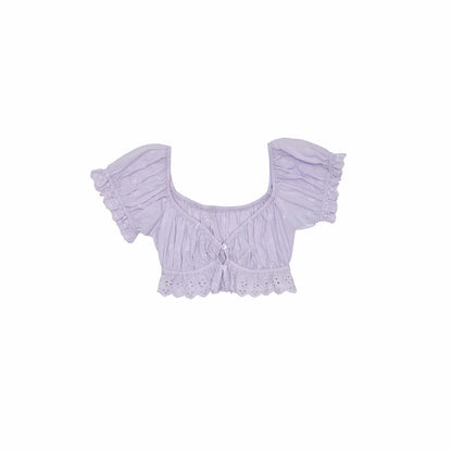 Jacquard Puff Sleeve Crop Top