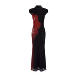 Black Red Floral Qipao Dress