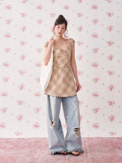 Khaki Plaid A-Line Dress