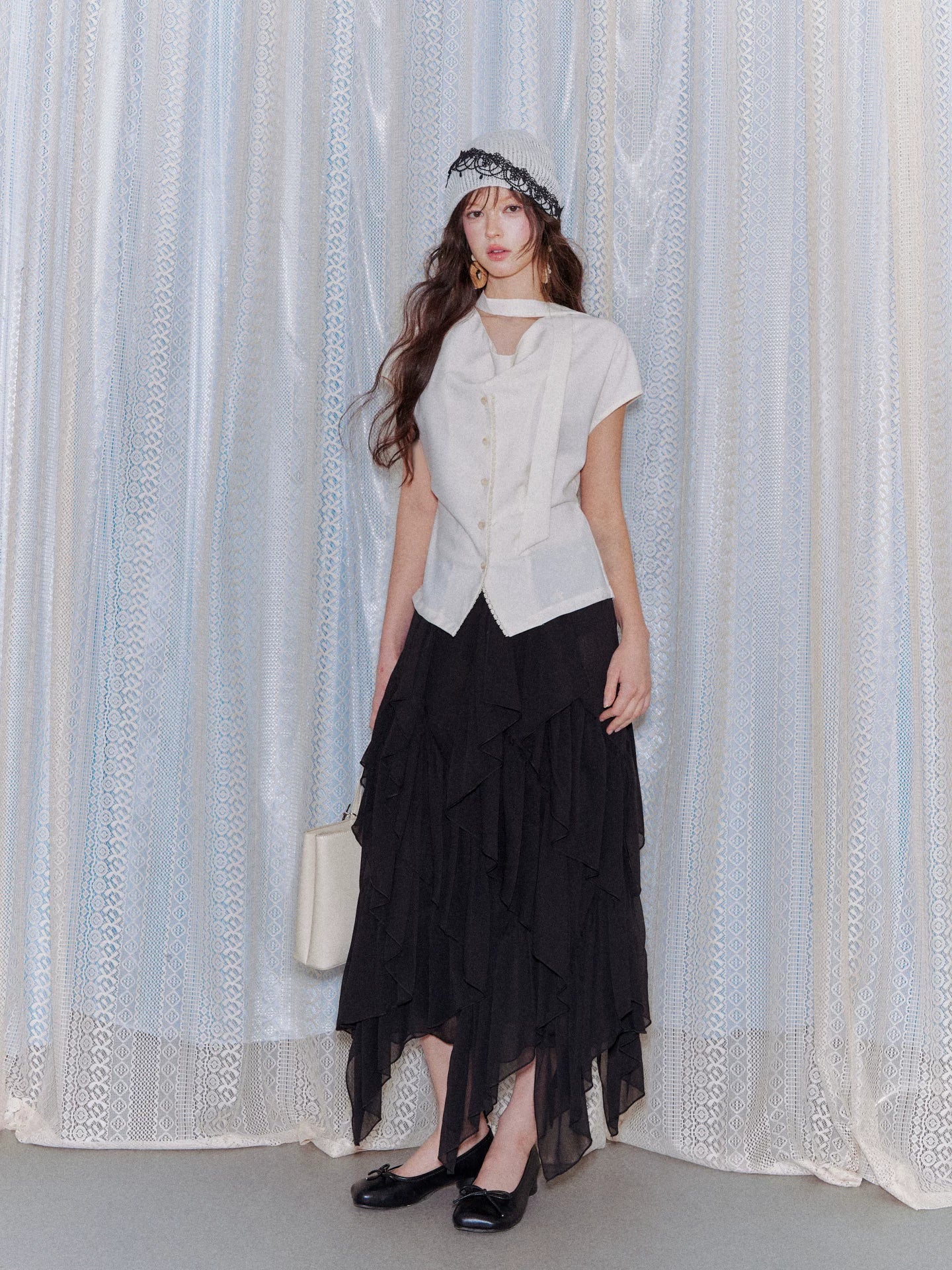 Lace Trim Draped Blouse