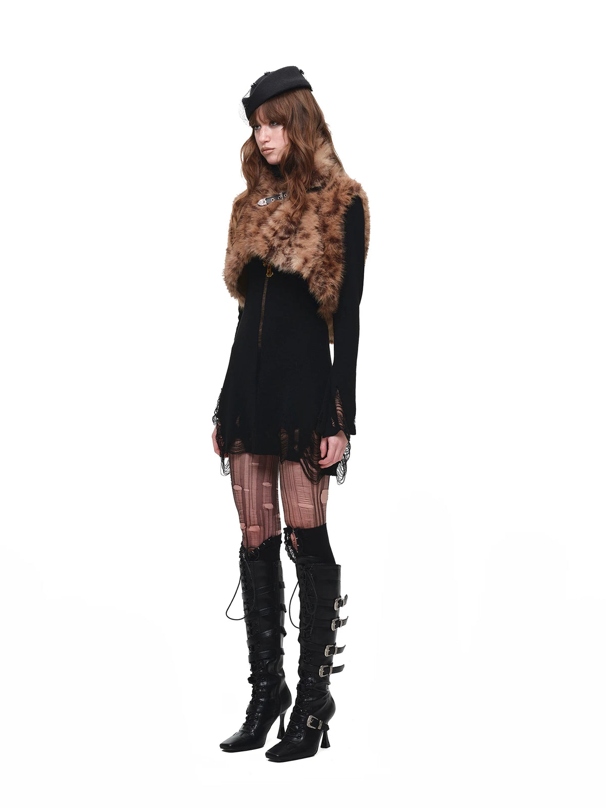 High Neck Cutout Knit A-Line Dress