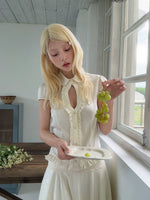 Ruffled Stand Collar Short Sleeve Top