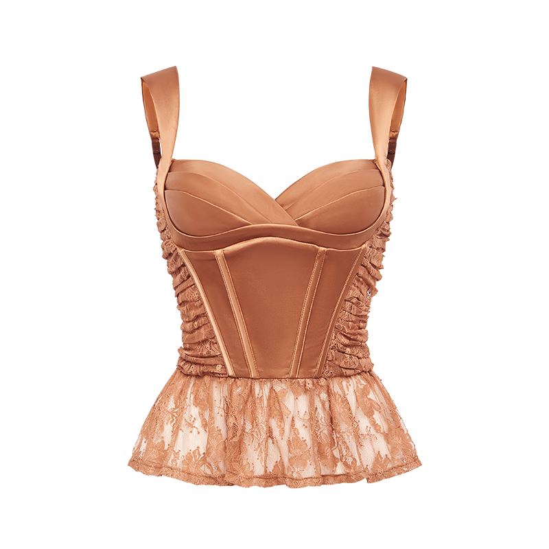 Lace Satin Boned Two-Piece Set