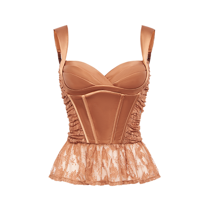 Lace Satin Boned Two-Piece Set