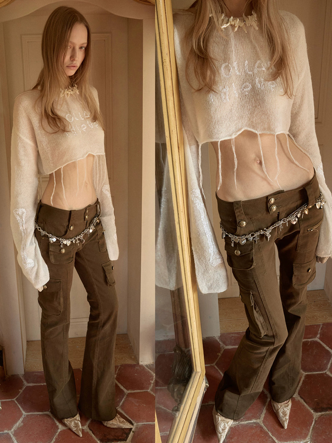 Washed Canvas Cargo Flare Pants