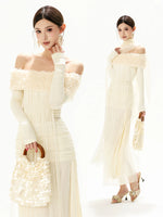Feather Sequin Off-Shoulder Dress