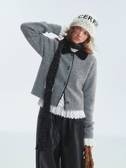 Loop‑Fleece Small Lapel Cardigan
