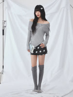 Gray Off Shoulder Asymmetric Cut Top
