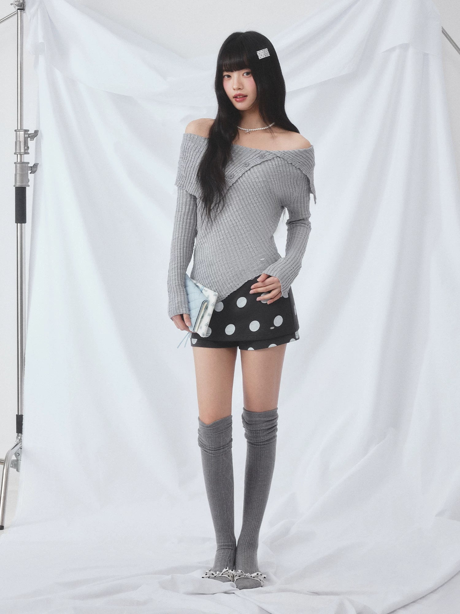 Gray Off Shoulder Asymmetric Cut Top