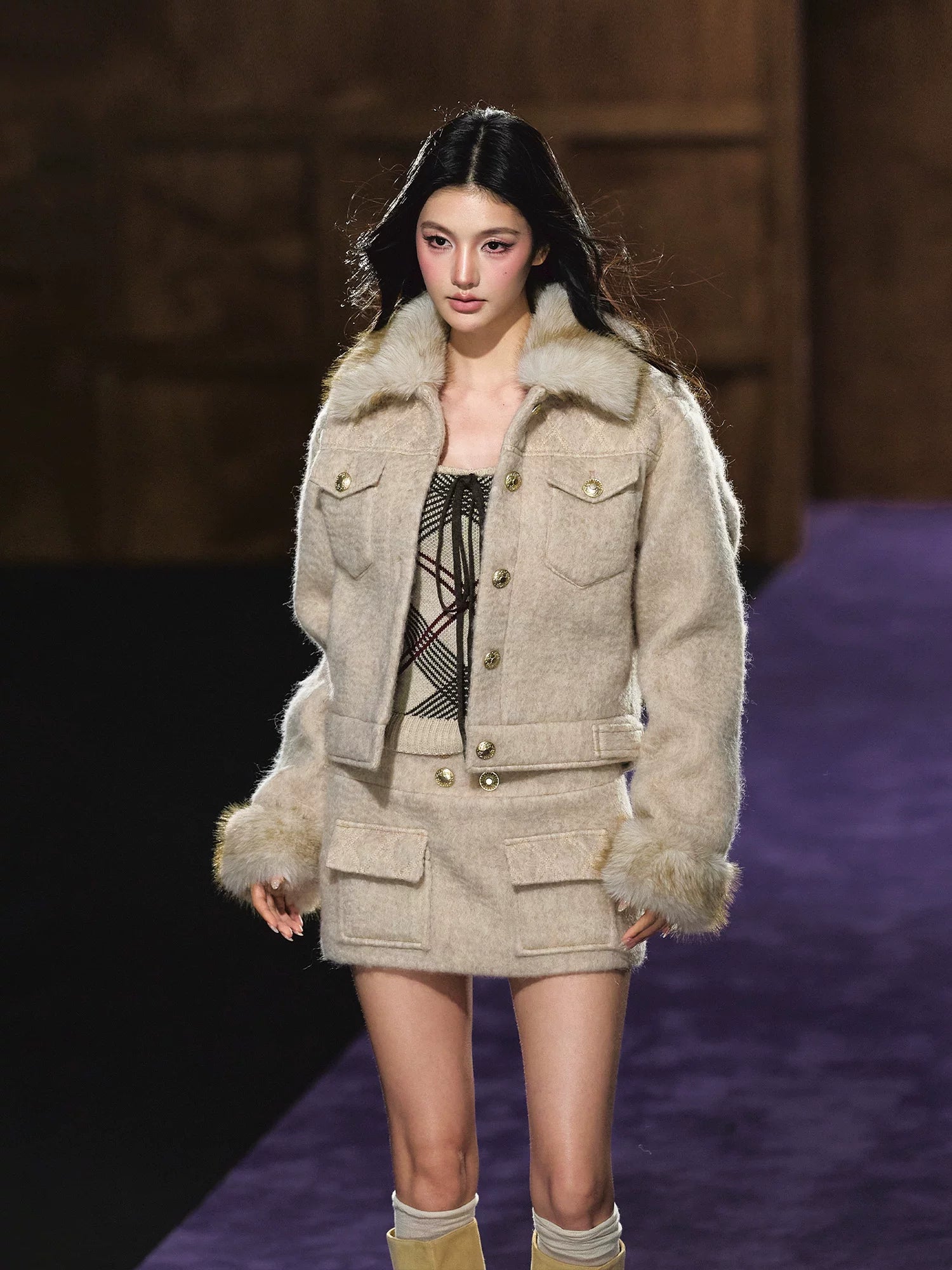 Oatmeal Quilted Wool Jacket &amp; Skirt Set