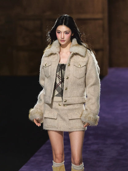 Oatmeal Quilted Wool Jacket &amp; Skirt Set