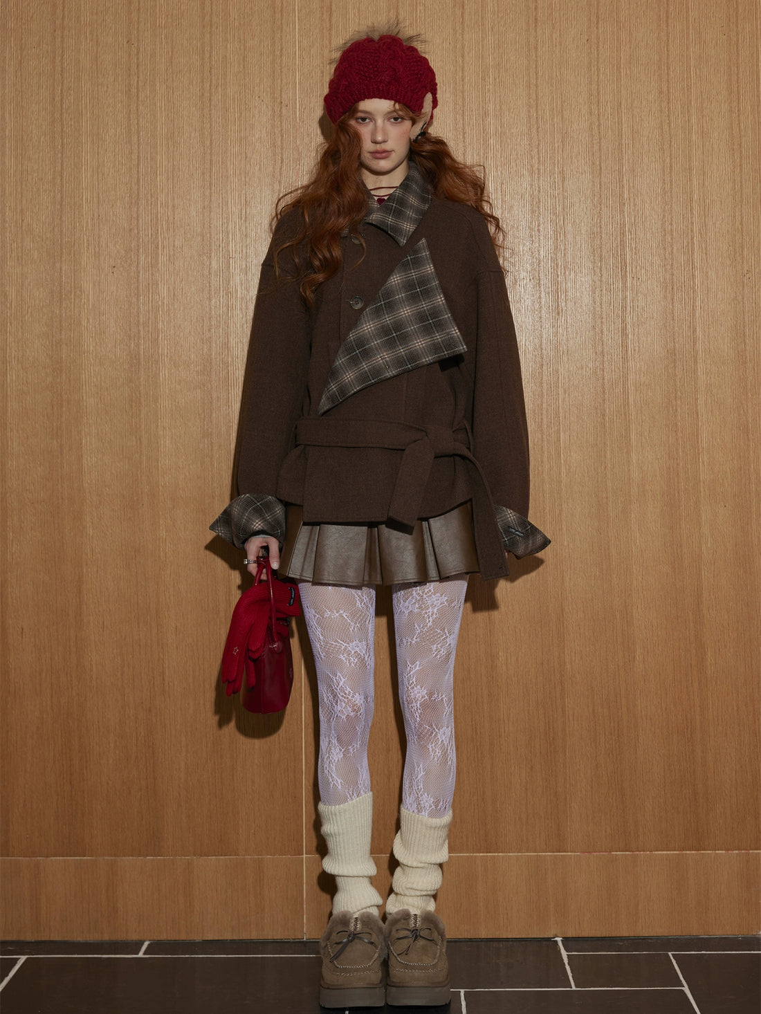 Plaid Panel Wool Cropped Jacket