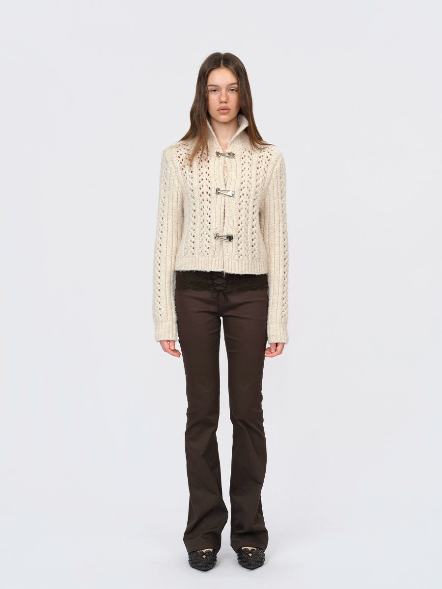Ivory &amp; Red Cutout Knit Cardigan