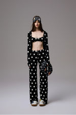 Polka Dot Contrast Knit Cardigan & Lounge Pants Set