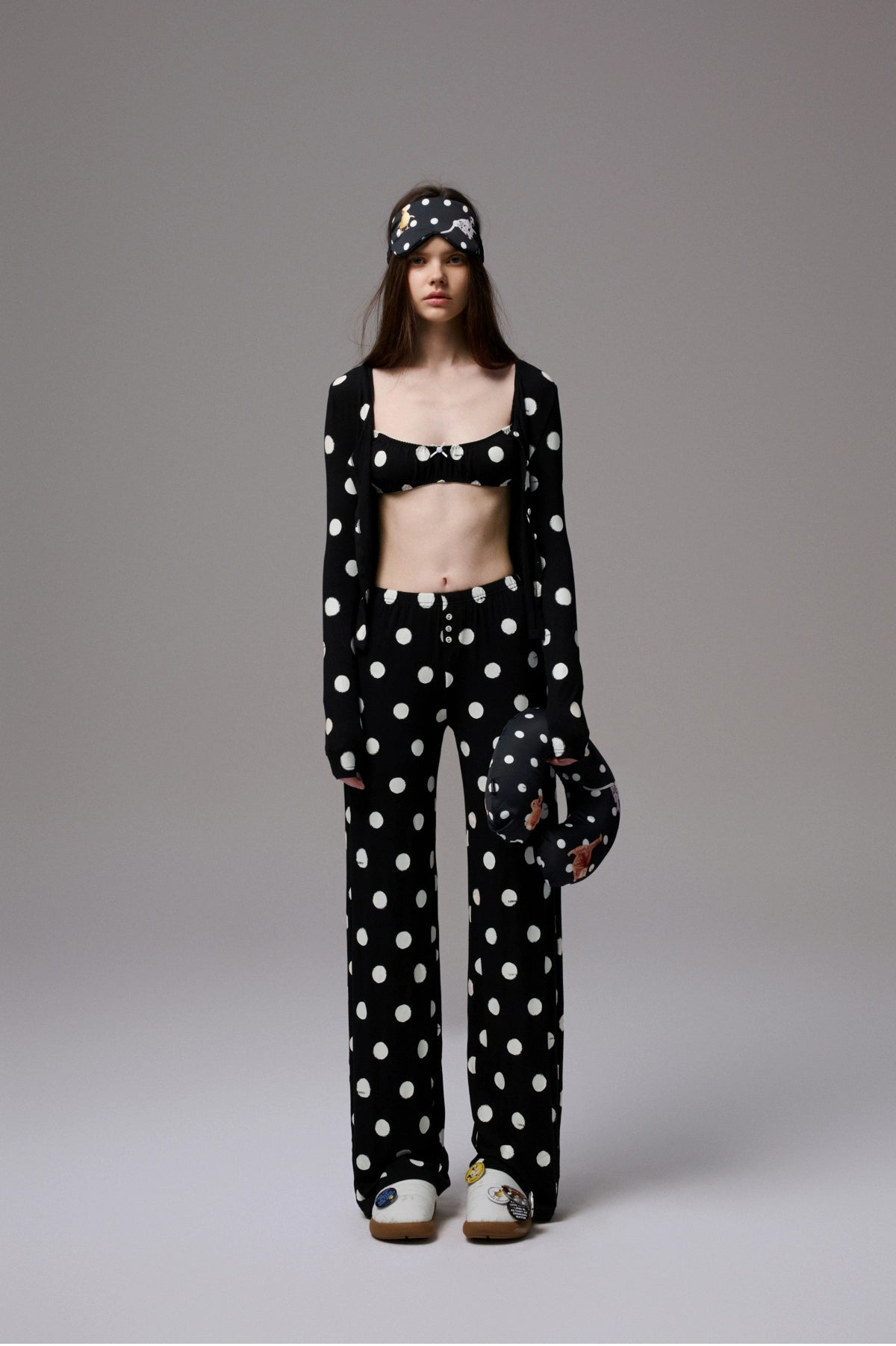 Polka Dot Contrast Knit Cardigan &amp; Lounge Pants Set