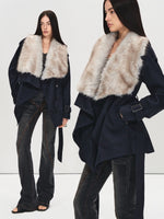 Navy Blue Suede Trench Coat