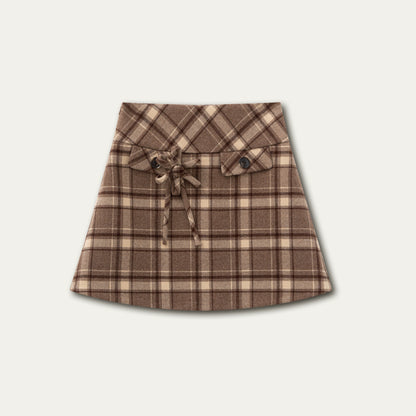 Pink &amp; Brown Plaid A-line Wool Skirt