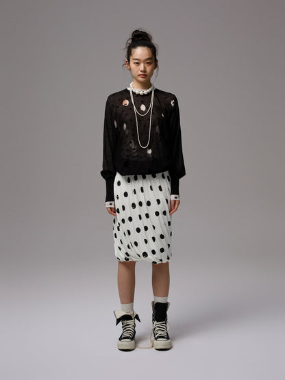 Polka Dot Hollow Knit Bubble Pullover